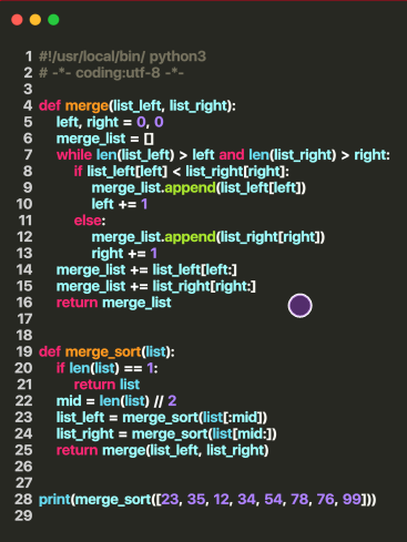 python歸并排序算法過程實例講解