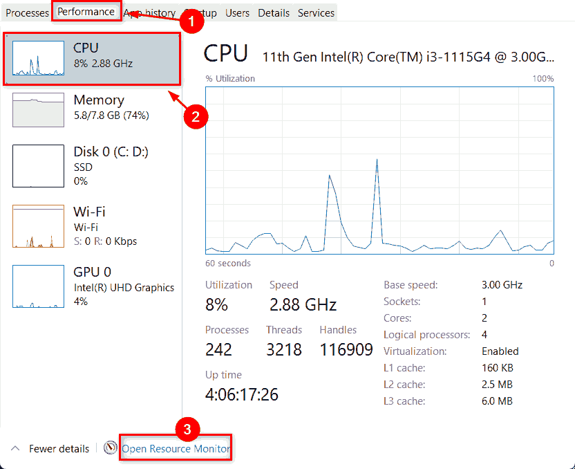 怎么檢查Win11中哪些進程占用更多CPU?