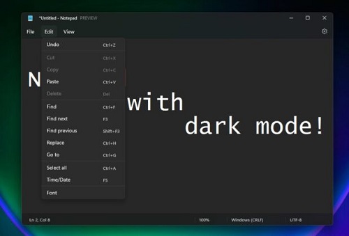 微軟 Win11 預覽版全新 UI 記事本上手體驗：升級下拉菜單，黑暗模式終到