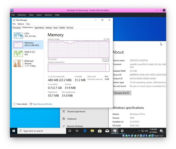 192MB內存運行win10 系統啟動大約3分鐘響應非常慢
