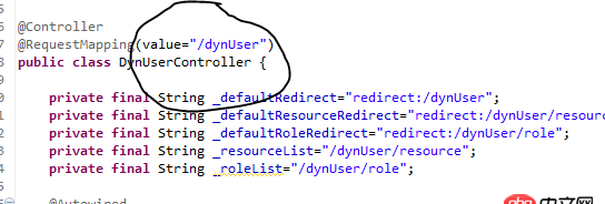 java - 如圖，jsp頁面的form中的action是怎么映射到這個位置的？為什么不寫dynUser就可以映射到save？