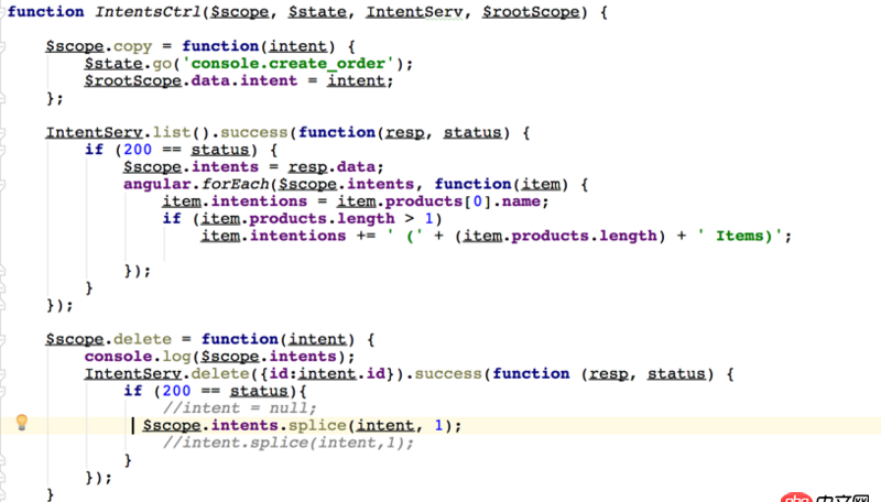 angular.js - 我該怎么寫這個delete函數呢？ 我現在寫成這樣了，但是只能刪除頁面的item，不能把刪除的部分傳給服務器