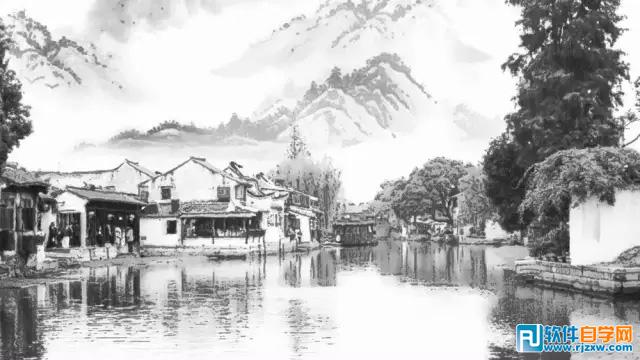 PS處理2組風景圖片成水墨畫效果